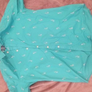 George flamingo print button up